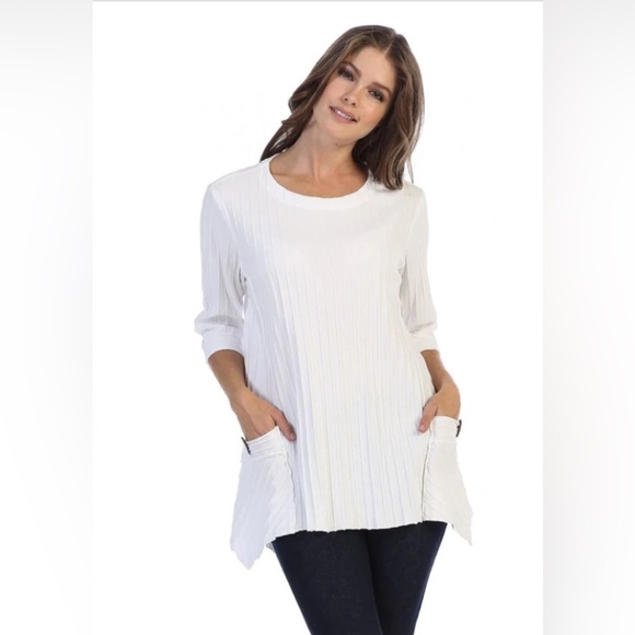 Focus Tops - FOCUS Ribbed Patch Pocket Tunic - White